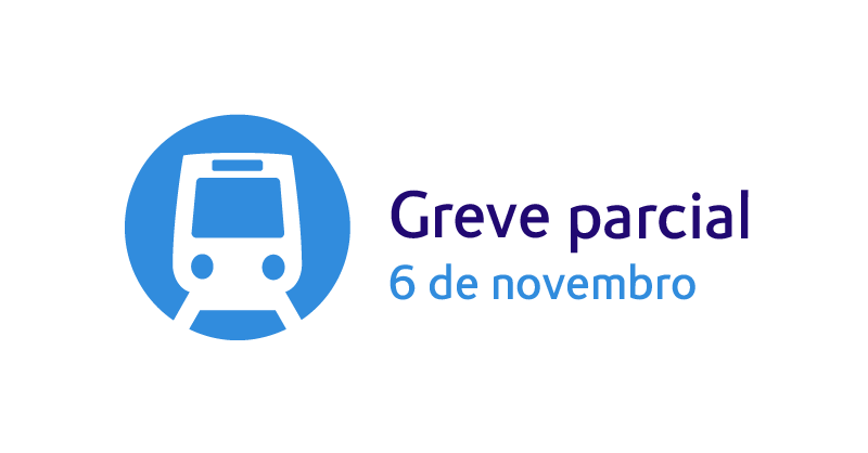Greve parcial | 6 de novembro
⚠ Prevemos a paralisação do serviço de transporte das 06h30 às 10h. O serviço será normalizado a partir das 10h30.
Metro service will be suspended from 06:30 am to 10:00 am. Train service will resume at 10:30 am.