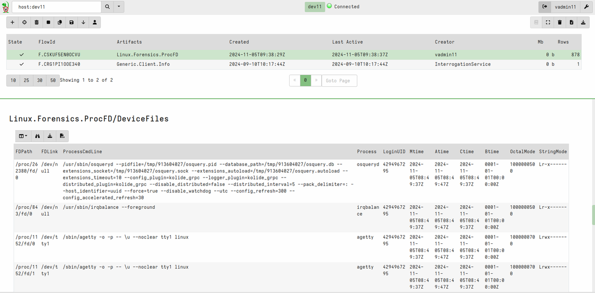 cr0nym's tweet photo. Just tested Velociraptor Linux.Forensics.ProcFD - very cool outputs include regular files, sockets, device files, and deleted files used by each process. This artifact collects metadata about open file descriptors from active processes on a Linux system.

https://t.co/1DwQCSa6u4 https://t.co/jm2fi7cVBi
