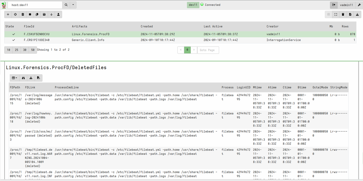 cr0nym's tweet photo. Just tested Velociraptor Linux.Forensics.ProcFD - very cool outputs include regular files, sockets, device files, and deleted files used by each process. This artifact collects metadata about open file descriptors from active processes on a Linux system.

https://t.co/1DwQCSa6u4 https://t.co/jm2fi7cVBi
