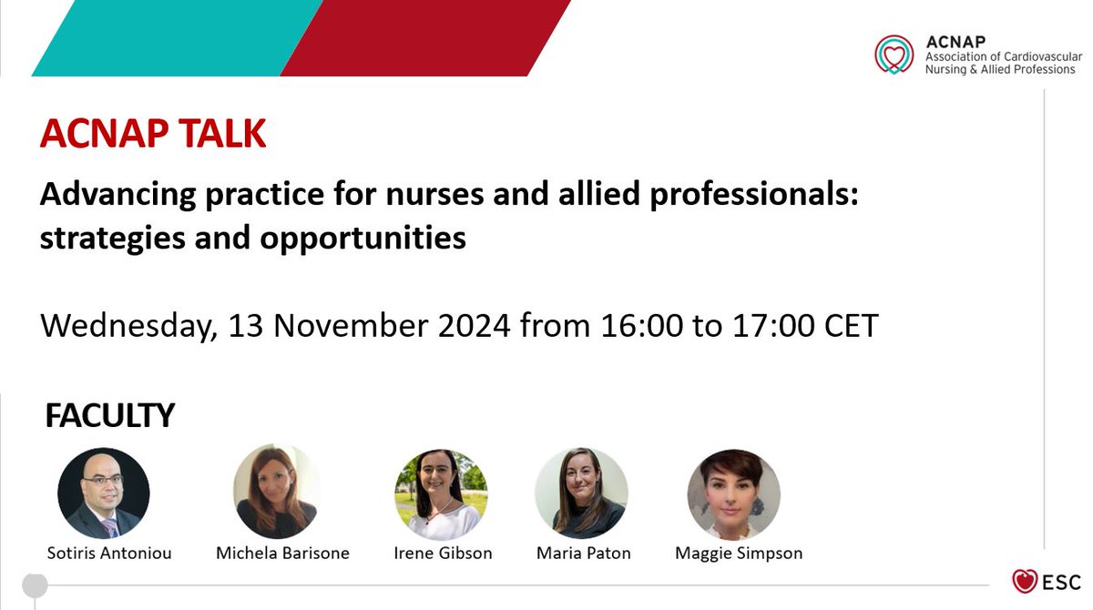 Pleased to be coordinating this interesting free access #ACNAP Talk.  Few days left until the live event. ⏲️  escardio.org/Sub-specialty-…