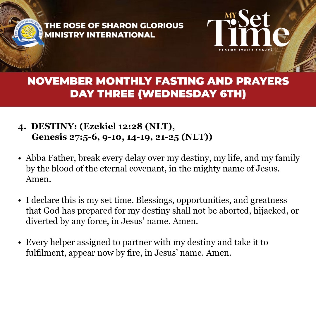 ROSGMI's tweet image. 3 -Day Fasting and Prayer. Prayer guide for Day 3 – Wednesday, 6th November 2024.
 
Swipe left ➡

#MySetTime
#PrayerGuide #PrayerMeeting #ROSGMI
#FastingAndPrayer #November2024