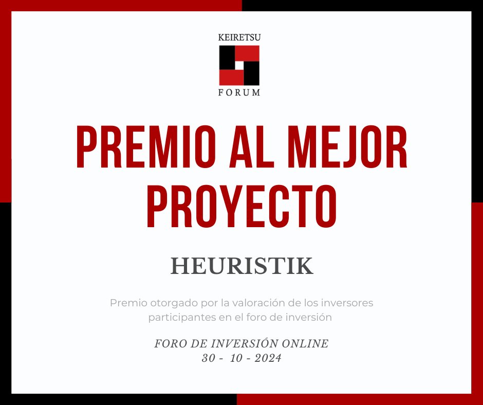 It's a pleasure to share that <a href="/HeuristikHealth/">Heuristik Health</a>  won the <a href="/KeiretsuSpain/">Keiretsu Forum Spain</a>  award. 

This award was obtained due to all the votes from investors in the audience. We already closed the first tranche of the round and we are looking forward to close the second tranche in December.