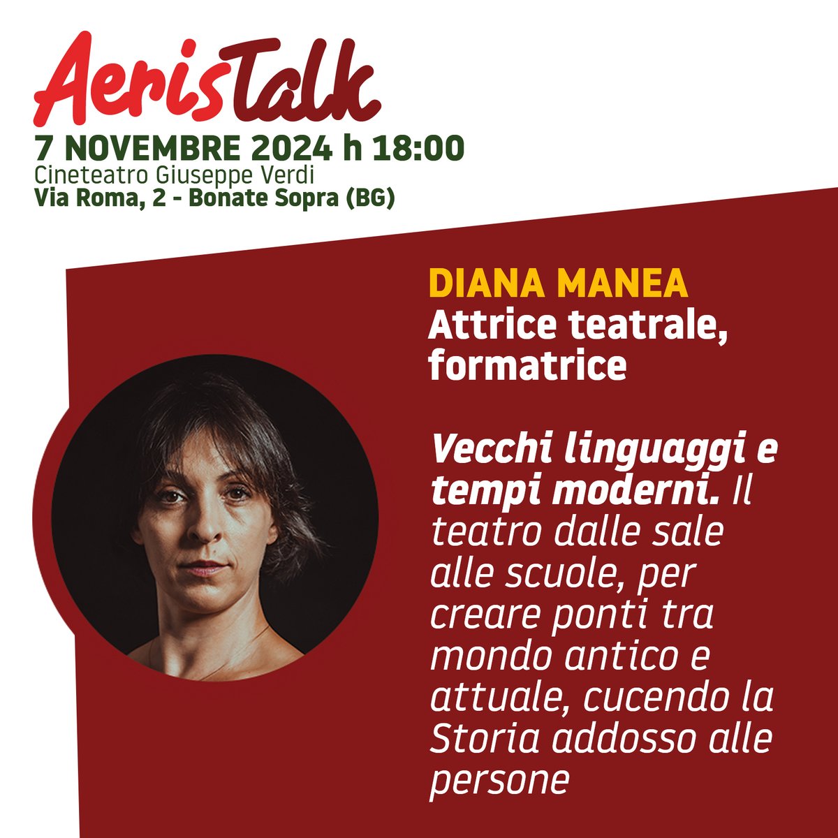 la_aeris's tweet photo. Post 1 di 2 - Meno due giorni ad #AerisTalk!
"Esplorare linguaggi, tessere narrazioni", giovedì 7/11 H18:00 a Bonate Sopra (BG), evento speciale per i 30 anni di Aeris Cooperativa Sociale
Prenotazioni qui: https://t.co/qpU94X9lK4

#unviaggiolungo30anni #aeris30 #talk #bergamo https://t.co/Omw7HscVuy