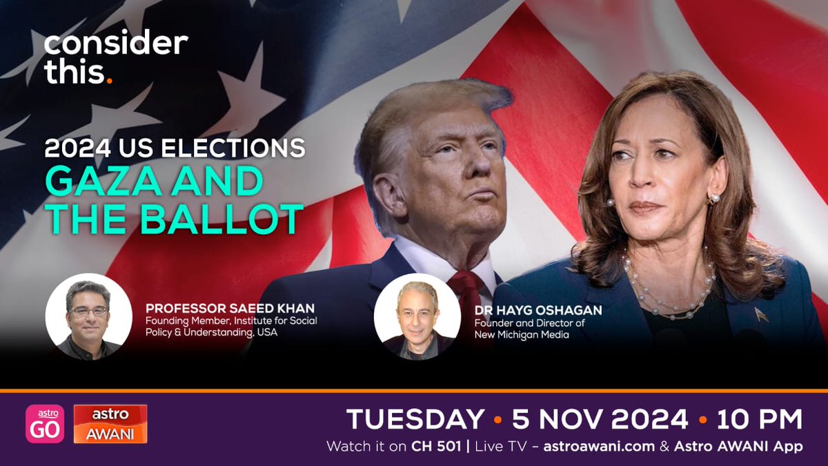 Melisa Melina Idris (@melisa_idris) on Twitter photo As #ElectionDay unfolds in the US, we zoom in on Michigan—a key swing state with the largest Arab-American community. For many there, the Gaza War makes this decision an impossibly tough one. On #ConsiderThis I ask <a href="/Oshagan/">Hayg Oshagan</a> & <a href="/saeedkhan1967/">Saeed Khan</a> about this crucial battleground state. As #ElectionDay unfolds in the US, we zoom in on Michigan—a key swing state with the largest Arab-American community. For many there, the Gaza War makes this decision an impossibly tough one. On #ConsiderThis I ask <a href="/Oshagan/">Hayg Oshagan</a> & <a href="/saeedkhan1967/">Saeed Khan</a> about this crucial battleground state.