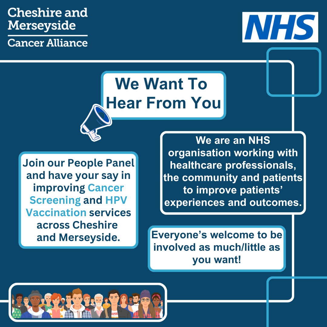 Help improve #CancerScreening and #HPVvaccine services across #Cheshire and #Merseyside.

Positive or Negative, have your say: tinyurl.com/ScreeningHPVPa…

We want to hear from everyone - all ages, genders, ethnicities, communities and backgrounds.