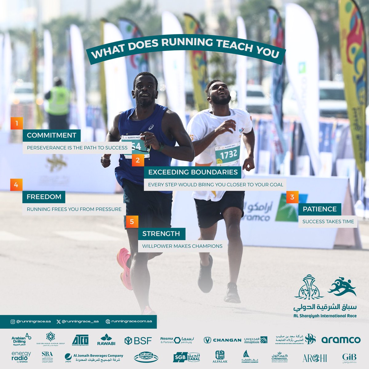 الركض يعلمك الالتزام، الصبر، وتجاوز الحدود. كن البطل في كل خطوة نحو هدفك!

تاريخ السباق 14 ديسمبر 
سجل الآن !

Running teaches commitment, patience, and pushing beyond limits. Be a champion with every step toward your goal!

#سباق_الشرقية_الدولي #رؤية_2030