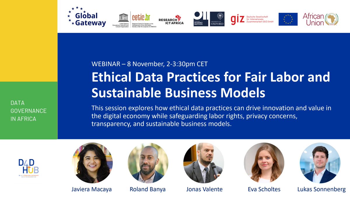 _digitalglobal's tweet photo. 📢 Join our #webinar with @ComuNICbr, @RIAnetwork, and the @oiioxford as we explore how #EthicalData practices can drive innovation in the #DigitalEconomy while supporting labour rights, privacy, transparency, and sustainability. 
🗓️ 8 Nov, 2pm CET 👉 https://t.co/aWd83l3Mix https://t.co/e1Fs8ljNPZ