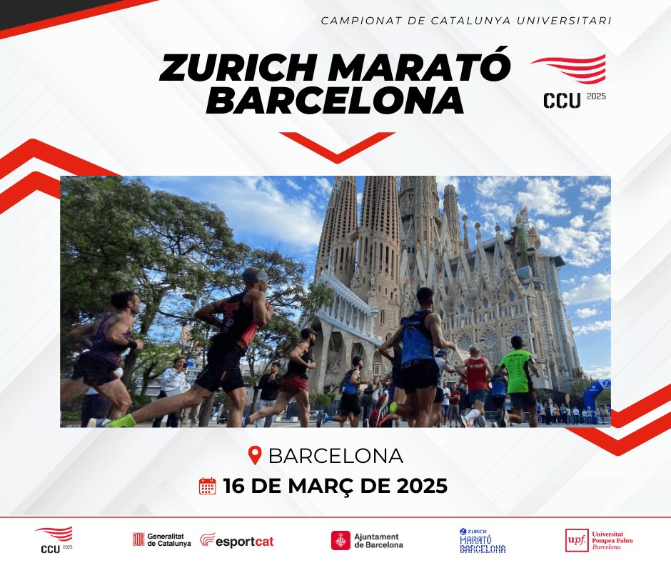 #CCU25 I Ja et pots inscriure al Campionat de Catalunya Universitari de Marató 2025! 🏃‍♀️

🗓️ 16 de març de 2025
📌 Passeig de Gràcia, Barcelona
✍️ Per a més informació i inscripcions fins al 2 de març: esportuniversitari.cat/noticia-item/1…

#EsportUniversitari #Esportcat <a href="/maratobarcelona/">Zurich Marató Barcelona</a>