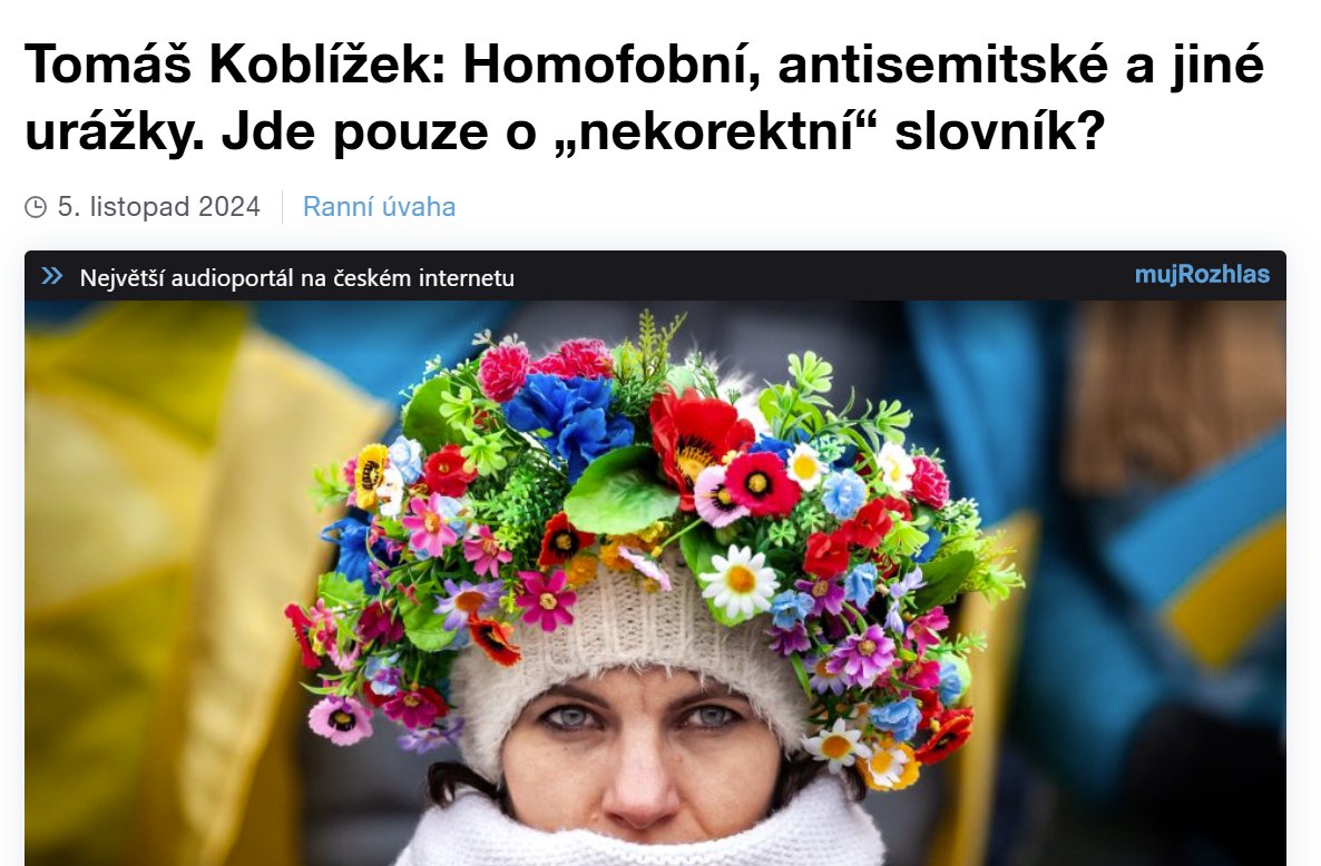 Tomáš Koblížek 🇺🇦 (@tomaskoblizek) on Twitter photo V Česku se urážky Romů, Ukrajinců či homosexuálů běžně zlehčují jako pouze "nekorektní" mluva. Ve skutečnosti jde o styl myšlení. Pro <a href="/CRoVltava/">Český rozhlas Vltava</a> jsem shrnul současný výzkum "slurs", tedy nenávistných urážek, v analytické filozofii jazyka a lingvistice. 1url.cz/01jmb V Česku se urážky Romů, Ukrajinců či homosexuálů běžně zlehčují jako pouze "nekorektní" mluva. Ve skutečnosti jde o styl myšlení. Pro <a href="/CRoVltava/">Český rozhlas Vltava</a> jsem shrnul současný výzkum "slurs", tedy nenávistných urážek, v analytické filozofii jazyka a lingvistice. 1url.cz/01jmb