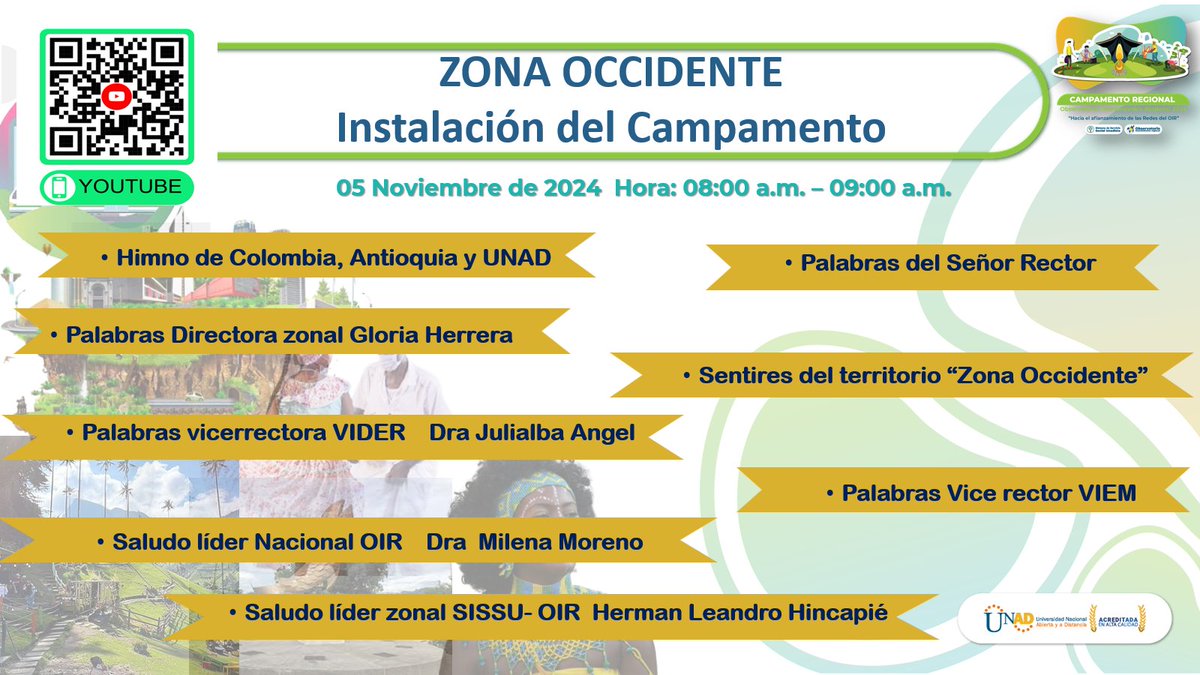 El OIR de las Regiones UNAD (@eloirdelaregion) on Twitter photo Conéctate 8.00am a YouTube canal #OIRUNAD a la instalación del III Campamento Regional OIR de la
<a href="/UNAD_ZOCC/">UNAD Zona Occidente</a> #REDES_OIR youtube.com/live/bDViNMVVb… Conéctate 8.00am a YouTube canal #OIRUNAD a la instalación del III Campamento Regional OIR de la
<a href="/UNAD_ZOCC/">UNAD Zona Occidente</a> #REDES_OIR youtube.com/live/bDViNMVVb…