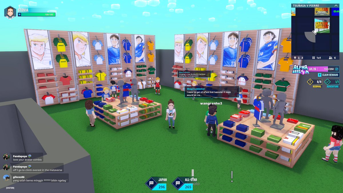 Stooviaa's tweet photo. ⚽ Tsubasa vs Pierre? Epic showdown in @TheSandboxGame! Grabbed some sweet merch at the Football Wear Shop. Ready to join the match? ⚽ https://t.co/98bv8KBrLU #TheSandbox #AlphaSeason4 #AS4SocialChallenge https://t.co/ErJCkphOgb
