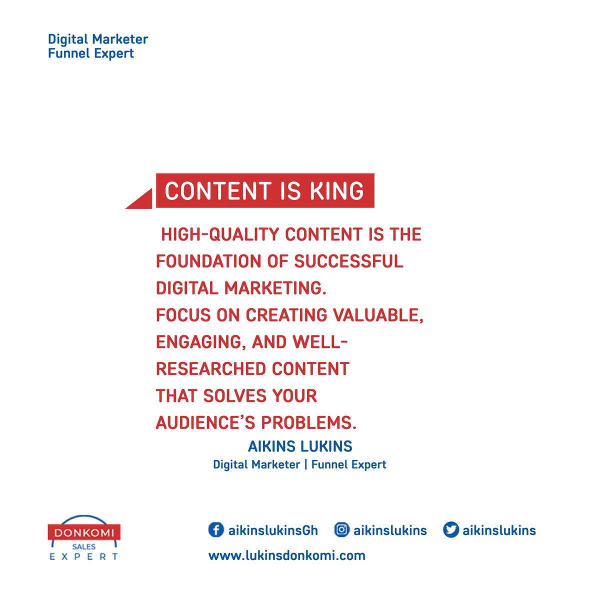 👑Content is King💡

At the heart of every great digital marketing strategy is high-quality content!

✍️ Focus on creating valuable, engaging, and well-researched pieces that truly solve your audience’s problems.

🎯 Whether it's blog posts, videos, or social media content, deliv