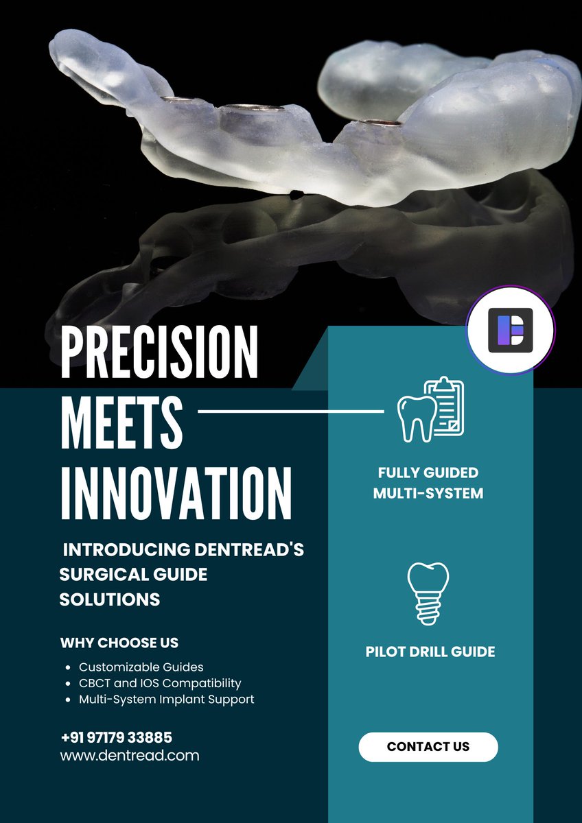 dentread's tweet photo. Precision Meets Innovation with Dentread's Surgical Guides!

visit to learn more about Dentread’s surgical guide solutions! 
https://t.co/2SxLgEua1f

#Dentread #DentalInnovation #SurgicalGuide #ImplantSurgery #PrecisionDentistry https://t.co/TQOe8jjuP6