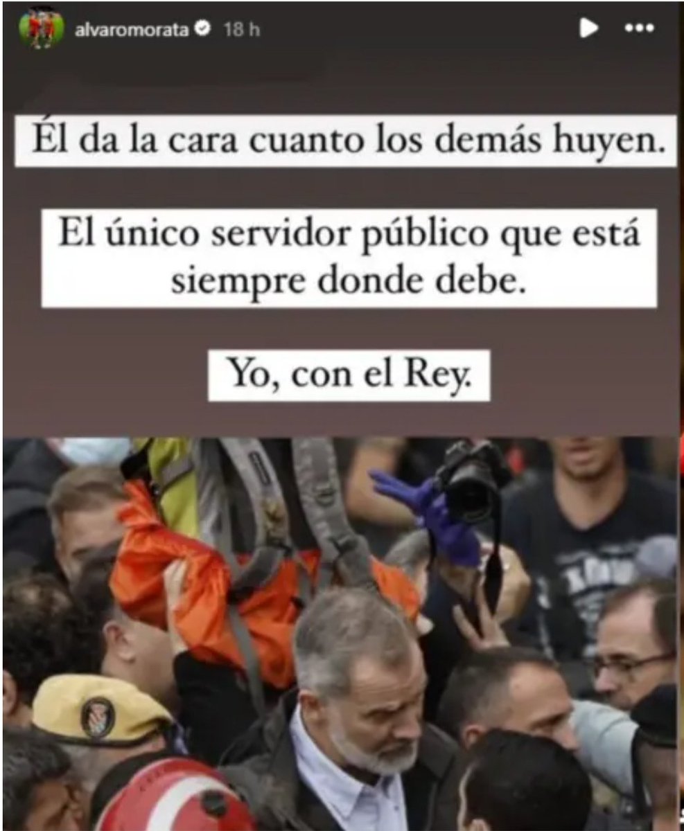 El capitán de la selección española, Álvaro Morata, dejó tiradas a sus compañeras de selección cuando denunciaron el machismo y la corrupción de Rubiales en la RFEF porque ellos no mezclaban el fútbol con la política. Hoy manda un mensaje de apoyo al monarca Felipe VI por la DANA