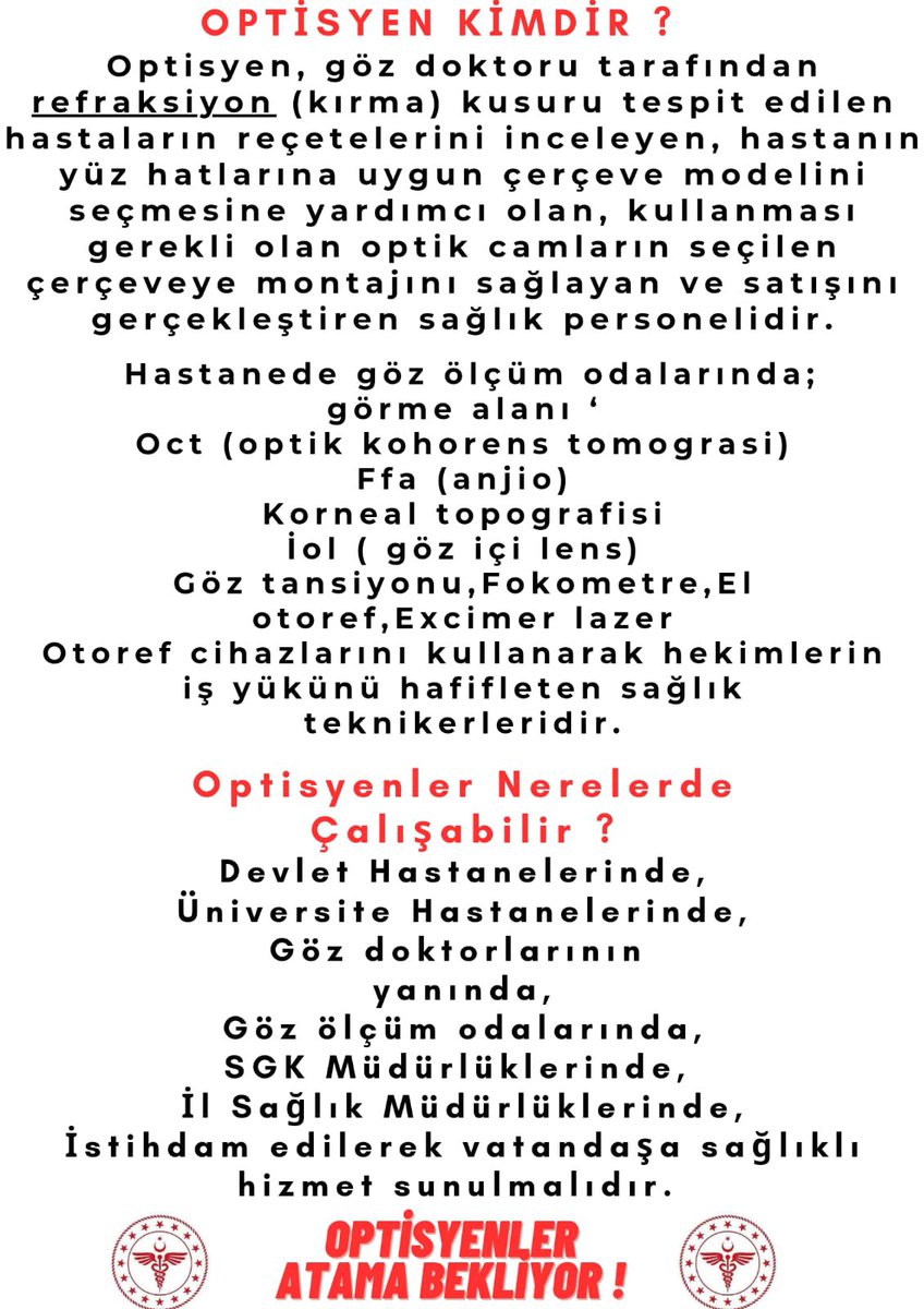 Süleyman UYANIK (@sleymanuyanik06) on Twitter photo Bugün Mağdur Bölümlerimizden Optisyenleri Masaya Yatırıyoruz.
Sayın <a href="/drmemisoglu/">Prof. Dr. Kemal Memişoğlu</a> Ülkemizde Göz Rahatsızlığı Olan Hasta Sayısı Arttı.
Hasta Memnuniyetinin artması, sahada iş yükü fazla olan personelin yükünü hafifletmek ve sağlıkta kaliteyi arttırmak için Optisyen Ataması Şart. Bugün Mağdur Bölümlerimizden Optisyenleri Masaya Yatırıyoruz.
Sayın <a href="/drmemisoglu/">Prof. Dr. Kemal Memişoğlu</a> Ülkemizde Göz Rahatsızlığı Olan Hasta Sayısı Arttı.
Hasta Memnuniyetinin artması, sahada iş yükü fazla olan personelin yükünü hafifletmek ve sağlıkta kaliteyi arttırmak için Optisyen Ataması Şart.