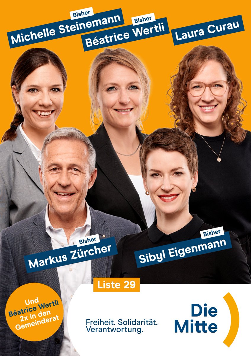 Die USA wählt heute - Bern in 2,5 Wochen. 
Unser Spitzenteam: 
🗳️Béatrice Wertli (bisher) <a href="/bwertli/">beatrice wertli</a> 
🗳️Michelle Steinemann (bisher)
🗳️Markus Zürcher (bisher)
🗳️Sibyl Eigenmann (bisher) <a href="/EigenmannSibyl/">Sibyl Eigenmann</a> 
🗳️Laura Curau (neu) <a href="/LauraCurau/">Laura Curau</a> 
#WahlBern24