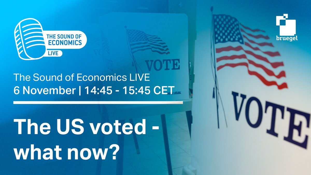 Bruegel (@bruegel_org) on Twitter photo 📢 EVENT ALERT!
🌍 The Sound of Economics Live: The US voted - what now?
📅 6 November 14:45-15:45
💻 Online only
🎙 Join Bruegel’s <a href="/HeatherGrabbe/">Heather Grabbe</a> , <a href="/ProfFionasm/">Fiona Scott Morton</a>, <a href="/GuntramWolff/">Guntram Wolff</a> for a special live broadcast of the Sound of Economics podcast, hosted by <a href="/rebeccawire/">Rebecca Christie</a>, to discuss 📢 EVENT ALERT!
🌍 The Sound of Economics Live: The US voted - what now?
📅 6 November 14:45-15:45
💻 Online only
🎙 Join Bruegel’s <a href="/HeatherGrabbe/">Heather Grabbe</a> , <a href="/ProfFionasm/">Fiona Scott Morton</a>, <a href="/GuntramWolff/">Guntram Wolff</a> for a special live broadcast of the Sound of Economics podcast, hosted by <a href="/rebeccawire/">Rebecca Christie</a>, to discuss