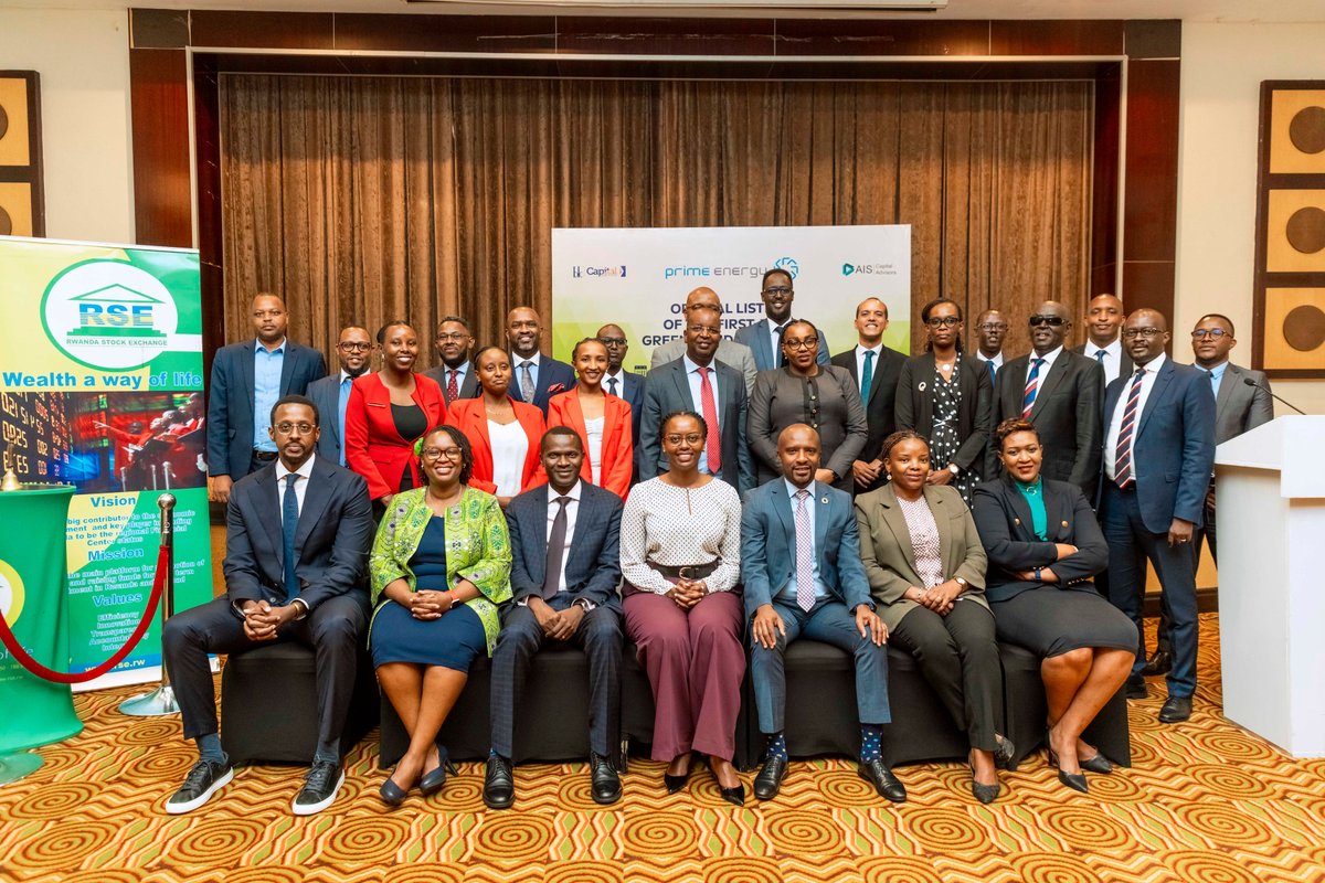 RwandaFinance's tweet photo. Minister @tesirusagara today rang the bell to celebrate the official listing of @PrimeEnergy_PLC's green bond—the first of its kind in Rwanda! She highlighted the progress made in mobilizing sustainable finance while recognizing that there’s still more work ahead. The Minister reaffirmed @RwandaGov commitment to collaborating with stakeholders to reduce barriers to accessing sustainable capital. #SustainableFinance #GreenBonds
