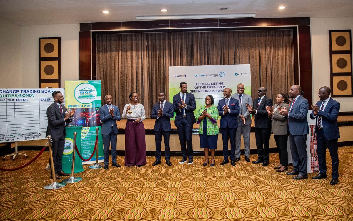 NewTimesRwanda's tweet photo. PHOTOS: Prime Energy Plc has listed its inaugural green bond on the Rwanda Stock Exchange, marking the start of the trading of the first-ever green bond on the bourse.

The company raised Rwf9.58 billion against the initial target of Rwf9.5 billion. 

📸: @Dankwizera1 /TNT https://t.co/pNPTmSuzQT