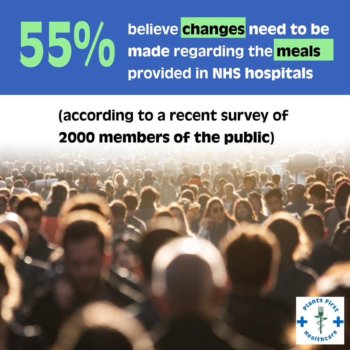 A recent survey of 2,000 people shows that 55% believe NHS hospital meals need a revamp 🌍🌱Offering #plantbased meals by default will improve public health, reduce NHS costs, and align with climate goals—without restricting choice. Take action now at plantsfirsthealthcare.com #NHS