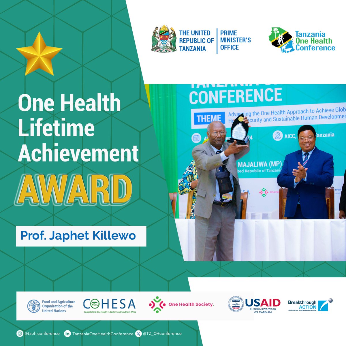 DAY1 Highlights : Presentation of Awards

📸 Prof. Japhet Killewo
Category: One Health Lifetime Achievement Awards 

#AfyaMojaPamoja
#TOHC2024