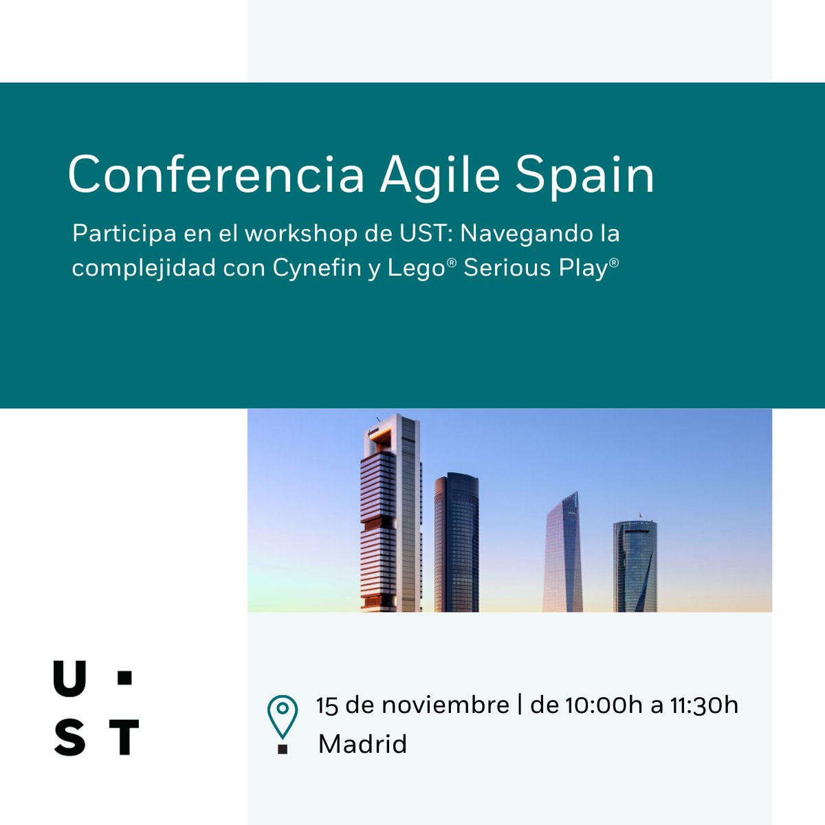 📣 ¡UST regresa a la #CAS24! Nuestra Agile Coach, <a href="/gertrudis/">Maria GertrudisLopez</a>, presentará el workshop “Navegando la Complejidad con el Modelo Cynefin y Lego® Serious Play®”.

📍 Madrid, Kinépolis Ciudad de la Imagen 
📅 14-15 de noviembre
🔗 Más info: bit.ly/4hDuVyj