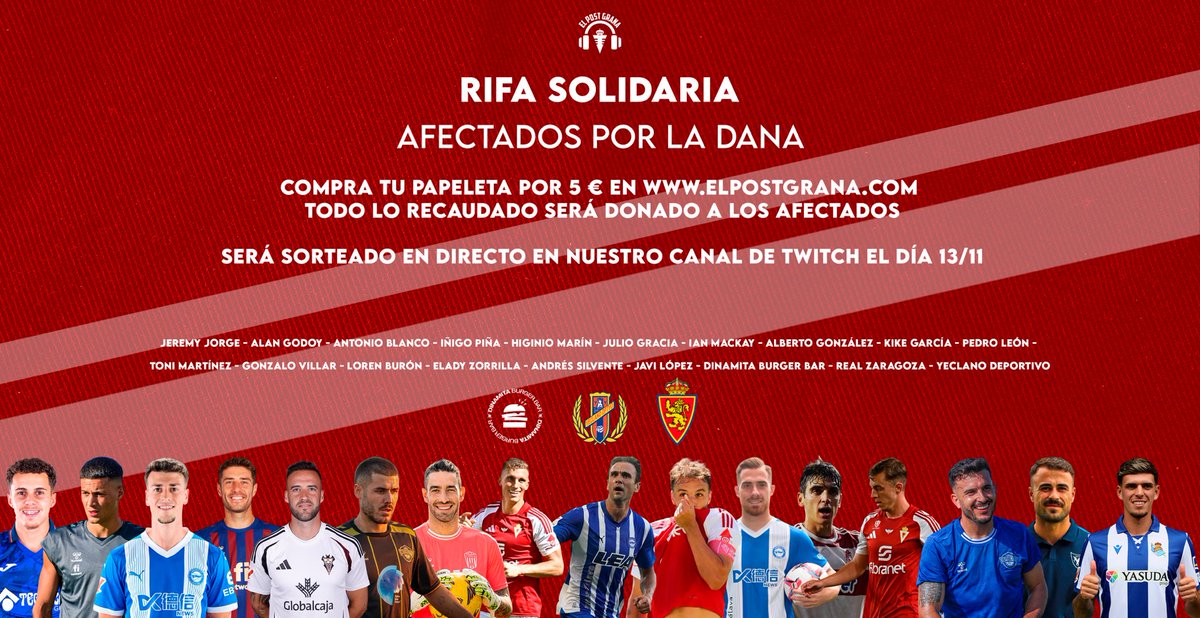 ElPostGrana's tweet image. 🚨RIFA SOLIDARIA POR LA DANA🚨

💥Os traemos otra iniciativa para seguir ayudando a toda la gente de Valencia que más nos necesita en estos momentos. 

🎫Compra tu participación a través de nuestra web por un precio de 5€ para ayudar a todos los afectados por la DANA y podrás…