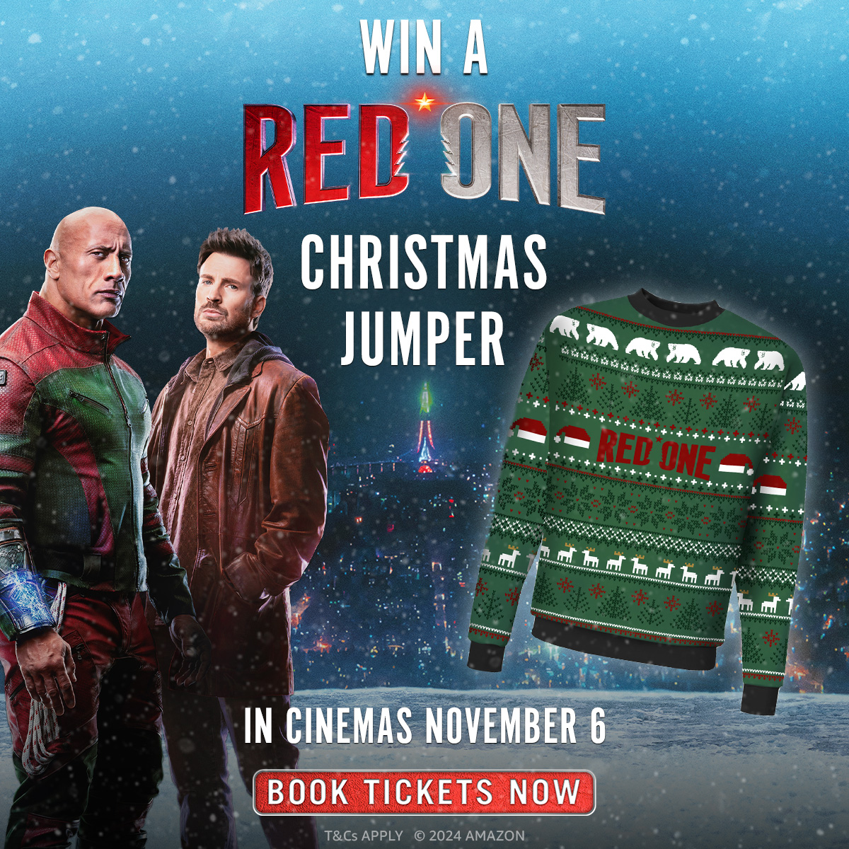 Cineworld (@cineworld) on Twitter photo REPOST FOR A CHANCE TO WIN! 🎄
With #RedOneMovie out TOMORROW, we've teamed up with <a href="/WarnerBrosUK/">Warner Bros. UK</a> to give away FIVE Red One jumpers in celebration! 🎅 Repost to enter.
T&Cs apply 🔗 bit.ly/3UBERhY
🎟 bit.ly/CWRedOne
Enter by 23:59 on 13/11/2024. REPOST FOR A CHANCE TO WIN! 🎄
With #RedOneMovie out TOMORROW, we've teamed up with <a href="/WarnerBrosUK/">Warner Bros. UK</a> to give away FIVE Red One jumpers in celebration! 🎅 Repost to enter.
T&Cs apply 🔗 bit.ly/3UBERhY
🎟 bit.ly/CWRedOne
Enter by 23:59 on 13/11/2024.