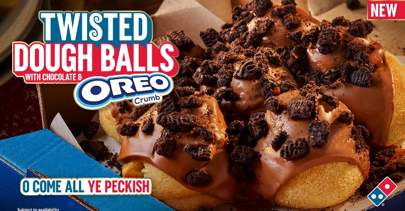 Dominos_UK's tweet photo. Our classic Twisted Dough Balls 👀 Now with melted milk chocolate and an OREO crumb 🍪🤤
