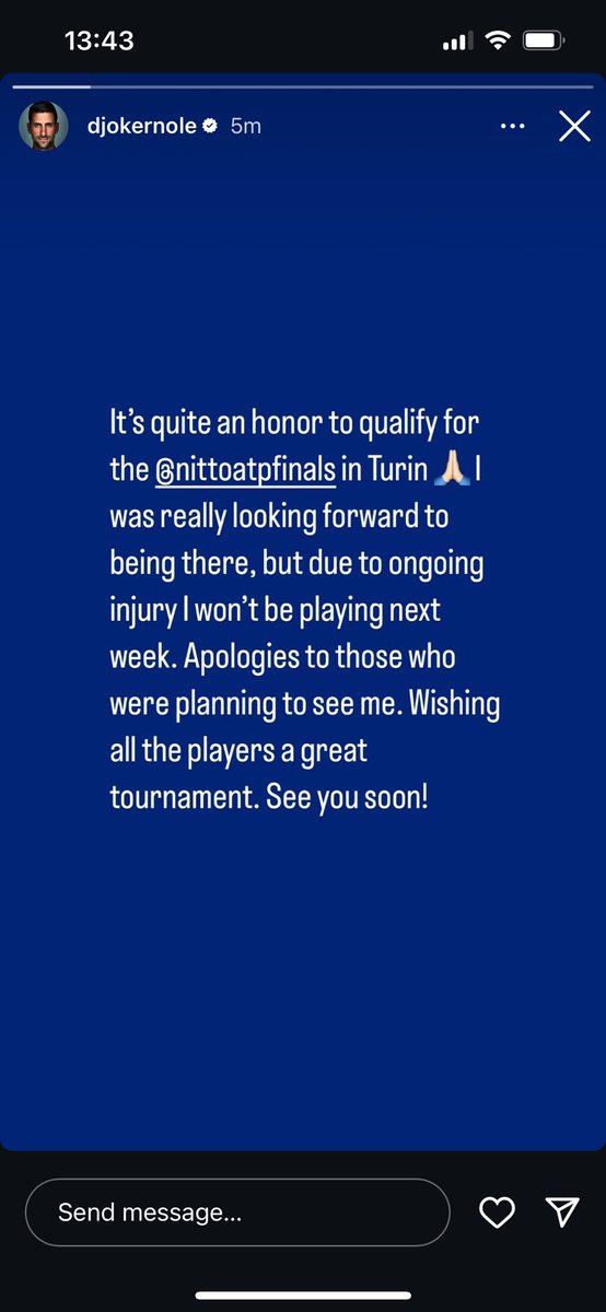 Novak not playing in Turin, as expected. Next big goal for him - Australian Open starting 12th of January 🎾