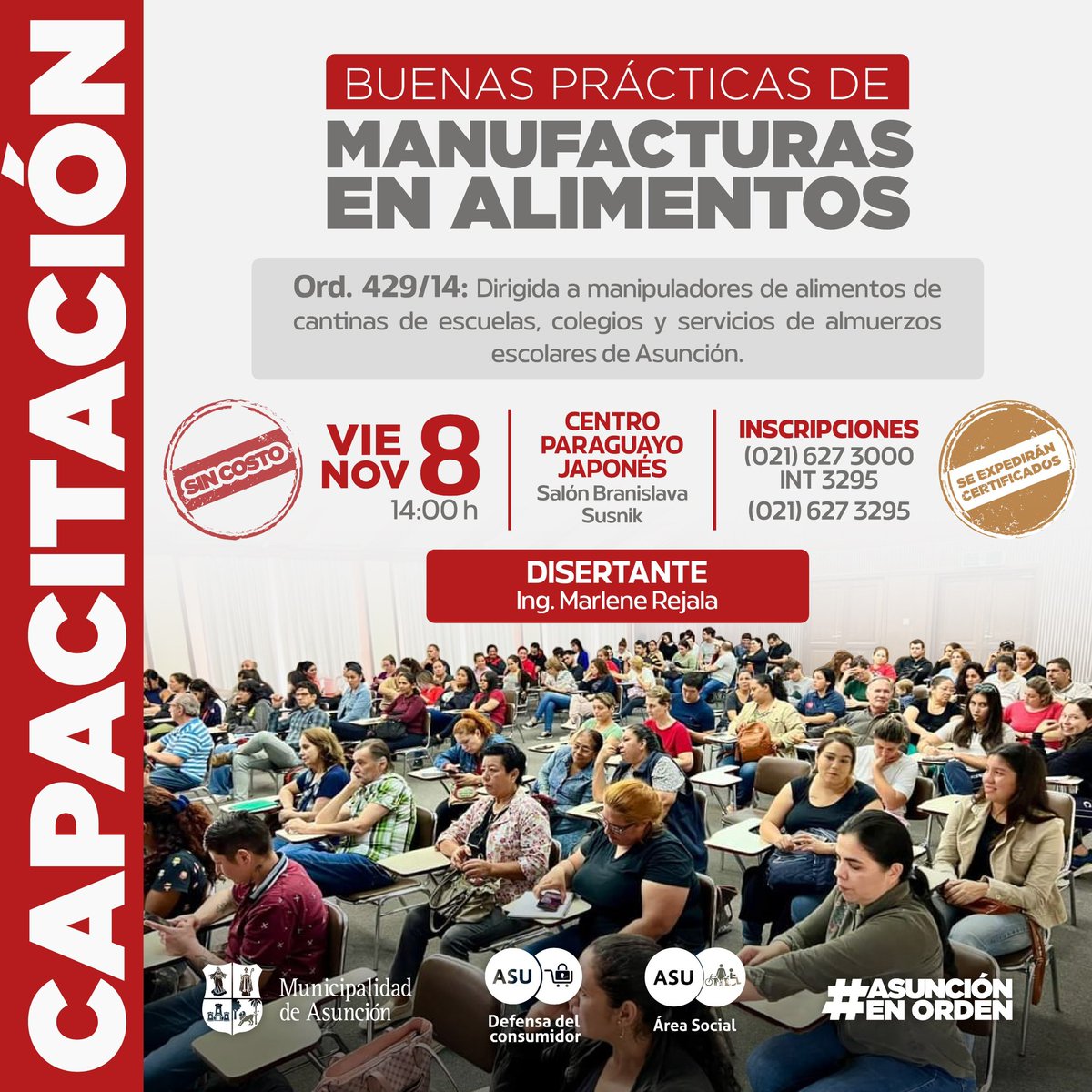 📌Este viernes, en el <a href="/CPJ_ASU/">Centro Paraguayo Japonés</a>, se llevará a cabo  la capacitación sobre "Buenas Prácticas de Manufacturas en Alimentos", a las 14 h. Recordá que si formás parte del rubro gastronómico, obtener esta certificación es de carácter obligatorio. ¡Inscribite!📲(021) 627 3000.👇