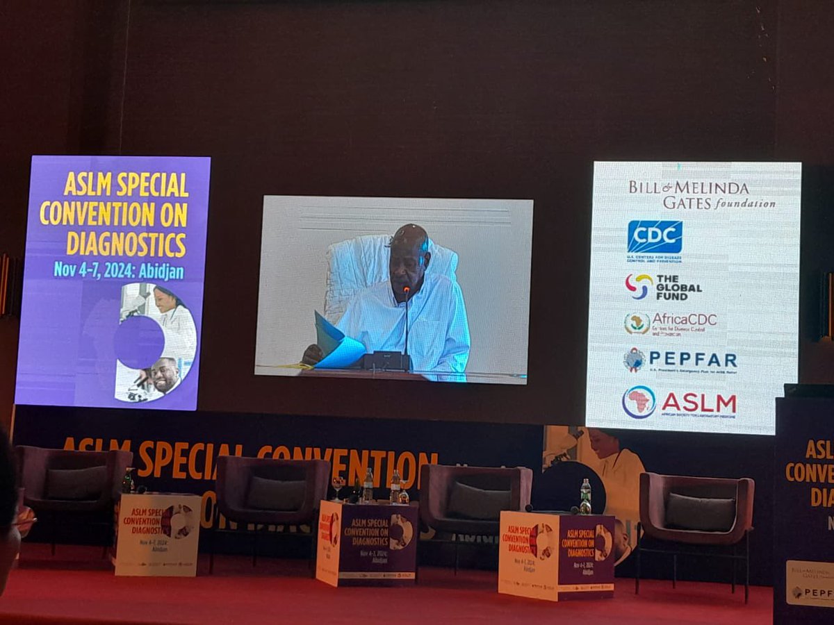 DianaAtwine's tweet photo. I had the honor of receiving the ASLM Champion Award on behalf of H.E. President @KagutaMuseveni at the ASLM Special Convention on Diagnostics in Abidjan, Ivory Coast. This award acknowledges his outstanding leadership in advancing health laboratory services in Africa, including his instrumental role in the establishment of the Africa CDC, strengthening pandemic preparedness, and fostering innovations in diagnostics. His visionary approach has positioned Uganda as a leader in health security and laboratory excellence across the continent. #ASLM2024 #MOHatWork #AfricaCDC #Uganda