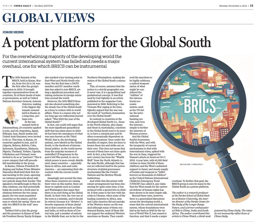 As part of the effort to deride the group, they used to say “there are only two #BRICS in the wall”. That was never true, and even less so after the 16th #BRICS2024 summit in #Kazan. My column in <a href="/ChinaDaily/">China Daily</a> . <a href="/BUPardeeSchool/">Pardee School of Global Studies, Boston University</a> <a href="/AdilNajam/">Adil Najam </a> <a href="/AmitavAcharya/">Amitav Acharya</a> @marianakalil #Diplomacy