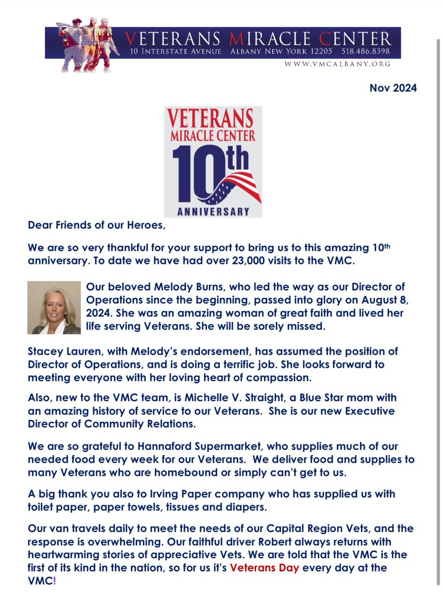 VMCalbanyny's tweet image. As we continue our journey, we remain deeply committed to the mission that drives us: ensuring that no veteran ever has to struggle alone.
#VeteransSupport #VMC #EssentialSupport #SpreadTheWord #Community #Newsletter #WelcomeStaceyAndMichelle #UpcomingEvents #SaveTheDate