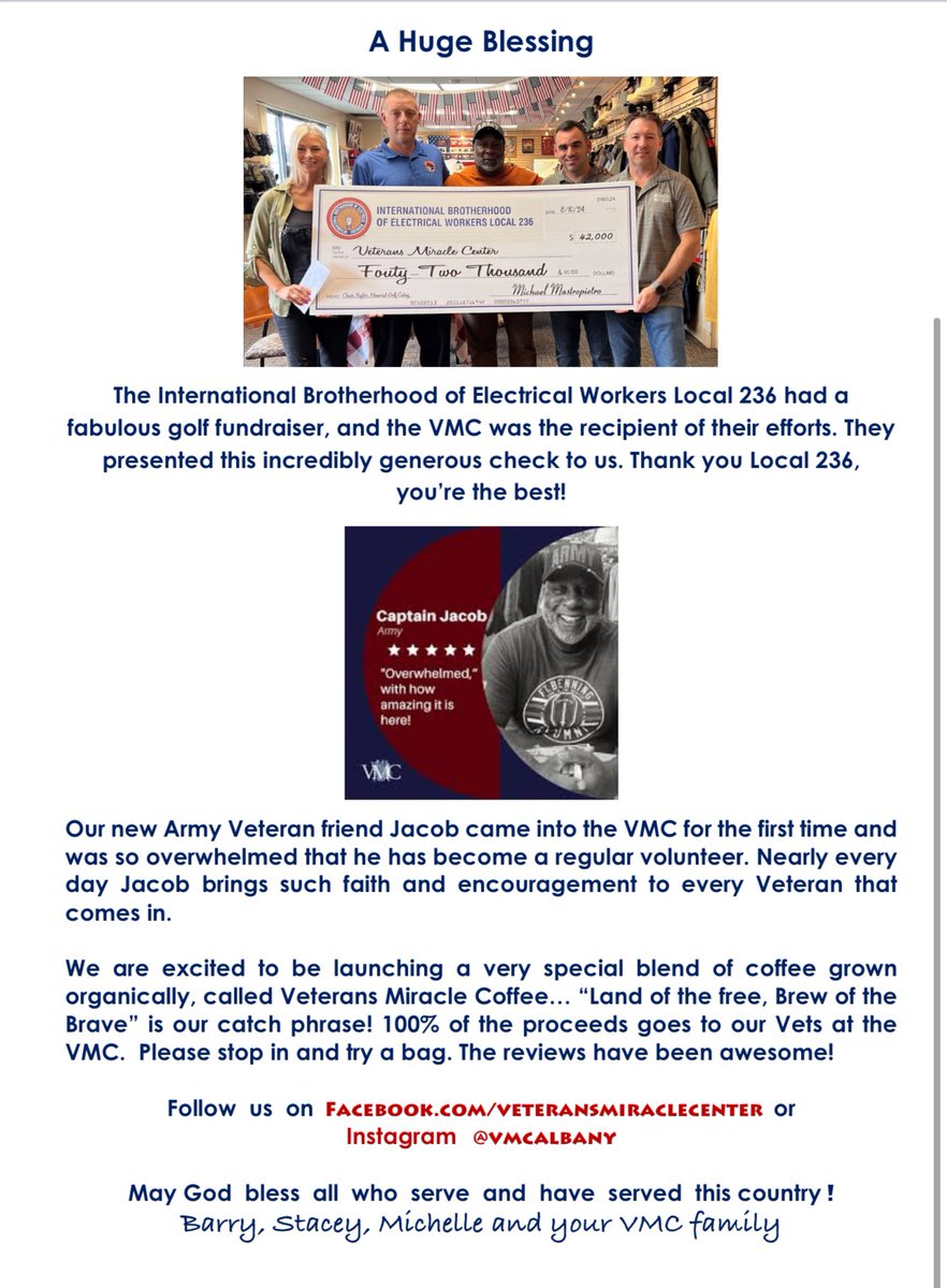 VMCalbanyny's tweet image. As we continue our journey, we remain deeply committed to the mission that drives us: ensuring that no veteran ever has to struggle alone.
#VeteransSupport #VMC #EssentialSupport #SpreadTheWord #Community #Newsletter #WelcomeStaceyAndMichelle #UpcomingEvents #SaveTheDate