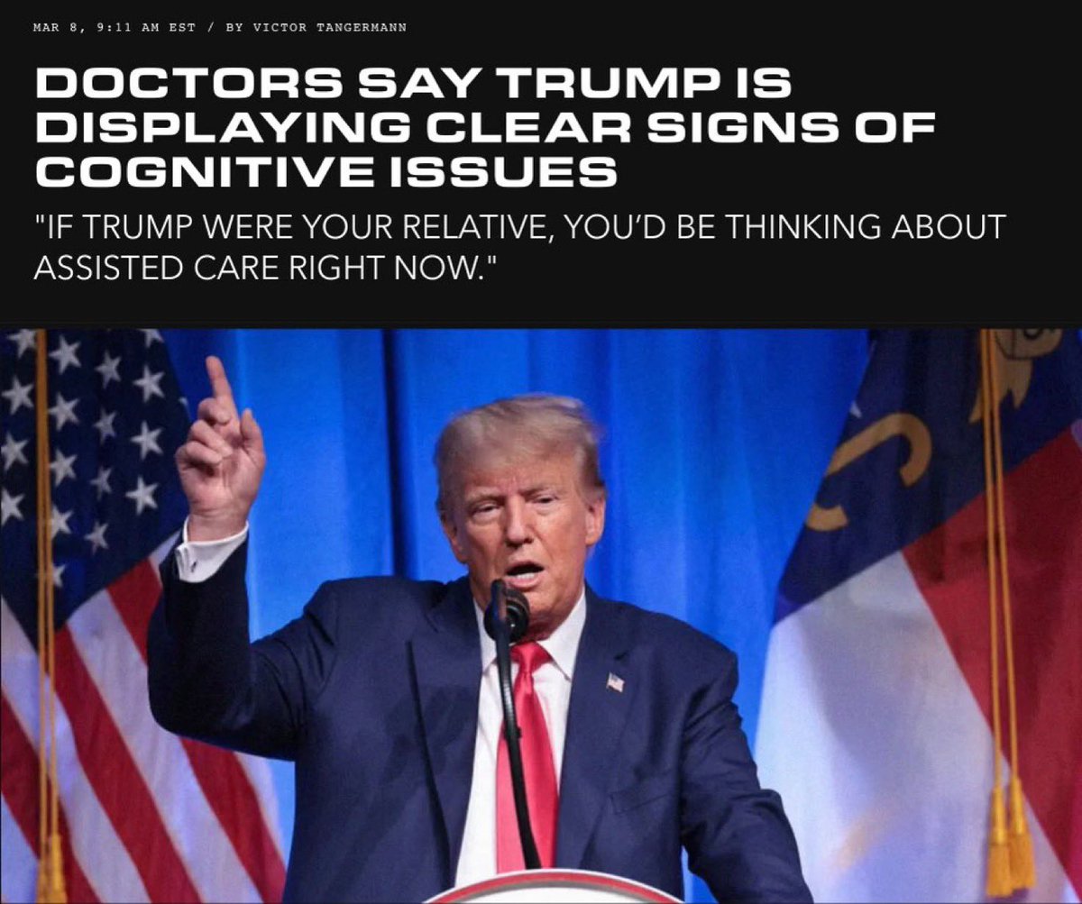 Trump has been exhibiting symptoms of Dementia since at least 2017.

Median life expectancy after onset: 5 to 8 years. The brain degeneration process has accelerated significantly in the last year.

His campaign has done a good job hiding it
#TrumpIsGoingDown to a “Nursing Home”