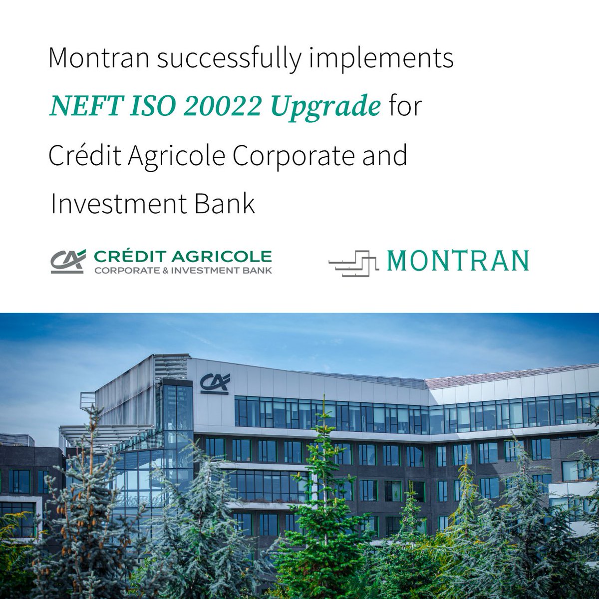 MontranIndia's tweet photo. Montran successfully implemented the NEFT ISO 20022 upgrade for Crédit Agricole CIB. With this go-live, the bank has advanced its NEFT processing capabilities using the ISO 20022 messaging standard.

Read the article at: https://t.co/Fp3uv0UhVv

#NEFT #ISO20022 #creditagricolecib https://t.co/fL69pCjwo6