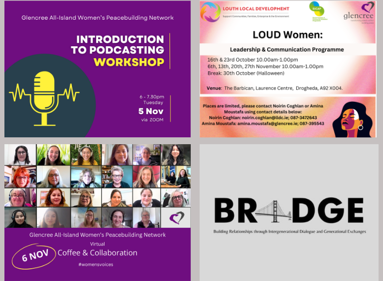 This week for our All-Island Women's Peacebuilding Network ... 
🚩TODAY: Introduction to Podcasting Workshop
🚩WEDS: LOUD Women training w/ @LouthLocalDev
🚩WEDS: Coffee &amp; Collaboration get-together
🚩FRI: Inter-Generational Storytelling Workshop
More on - bit.ly/3OTIHQm