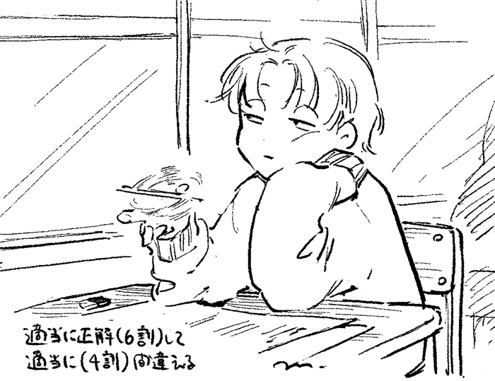 謎のパン屋に住み込みバイトする垂氷雪哉くんと長期休暇明けテストの過去絵 