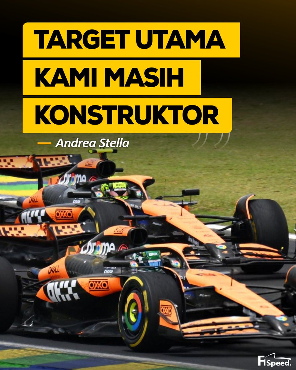 f1speed_indo's tweet photo. 🚨 Tim prinsipal McLaren, Andrea Stella, mengaku jika Lando Norris juara dunia tidak pernah menjadi target utama tim karena prioritas mereka tetaplah mengunci gelar konstruktor.

Meski menolak menyerah dengan peluang yang sudah nyaris mustahil, Stella menegaskan jika tidak ada tekanan khusus bagi Lando perihal duelnya dengan Max Verstappen.

Menurutnya kesalahan Norris selepas restart di GP Brasil kemarin lebih disebabkan ke faktor teknis daripada murni kesalahan pembalap.