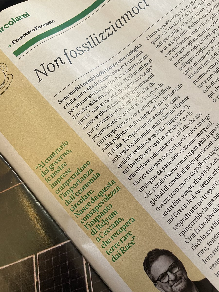 Su <a href="/Lanuovaecologia/">La Nuova Ecologia</a> nella mia rubrica “Circoliamo!” racconto la bella storia dell’impianto sperimentale di <a href="/Itelyum/">Itelyum</a> di Ceccano per il recupero delle #terrerare lanuovaecologia.it/non-fossilizia… 
#economiacircolare