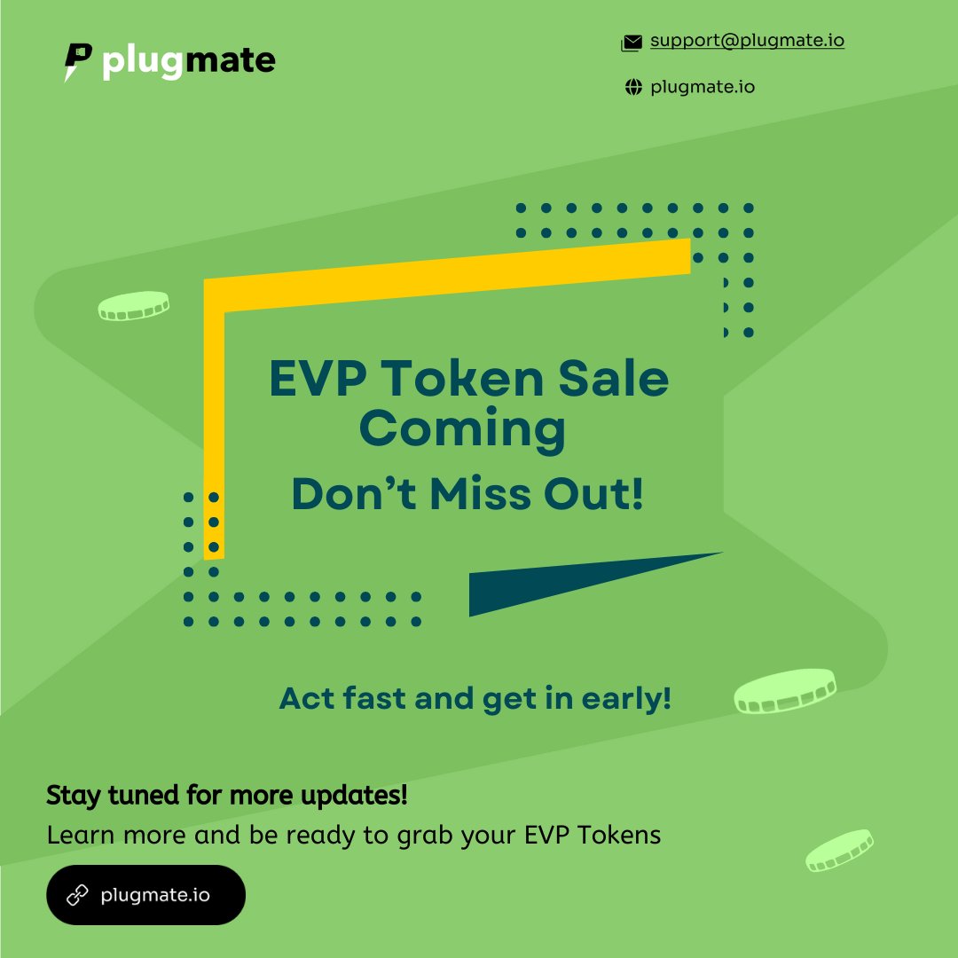 PlugMateEV's tweet photo. ⏳ 𝐄𝐕𝐏 𝐓𝐨𝐤𝐞𝐧 𝐒𝐚𝐥𝐞 𝐂𝐨𝐦𝐢𝐧𝐠 – 𝐃𝐨𝐧’𝐭 𝐌𝐢𝐬𝐬 𝐎𝐮𝐭!

Want to save on Plugmate’s services? The EVP Token is your answer.

Act fast and get in early! 🚀

Find out more: [https://t.co/AGAHuEuaSq]

#EVPToken #TokenSale #Plugmate #EVCharging #CryptoSavings #GreenEnergy