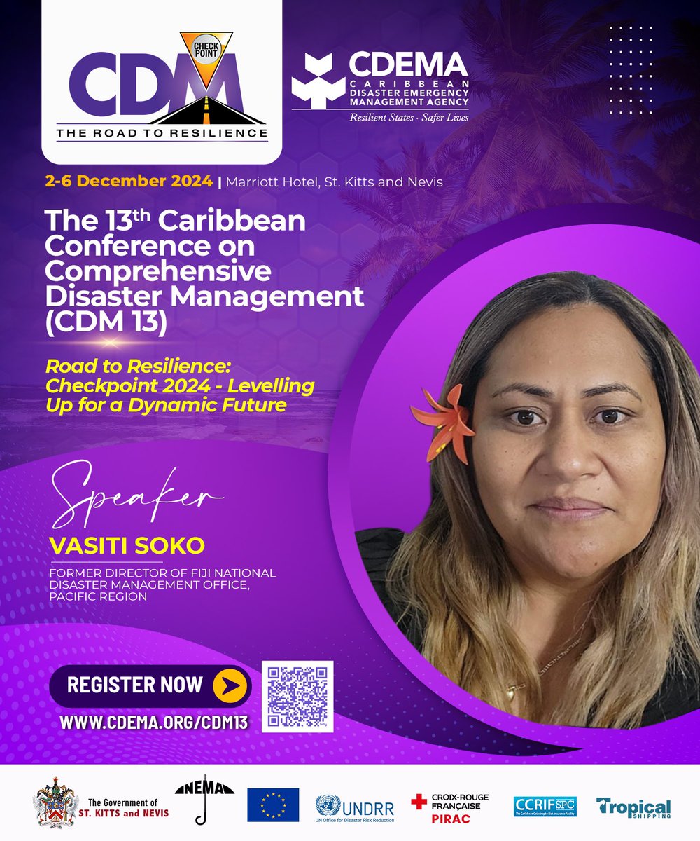 We're thrilled to welcome the former Director of Fiji's National Disaster Management Office to our High-Level Panel at #CDM13! Vasiti has led initiatives like the Pacific's first Women in GIS Magazine and Fiji's emergency response team. 🌏✨ #DisasterManagement #Resilience