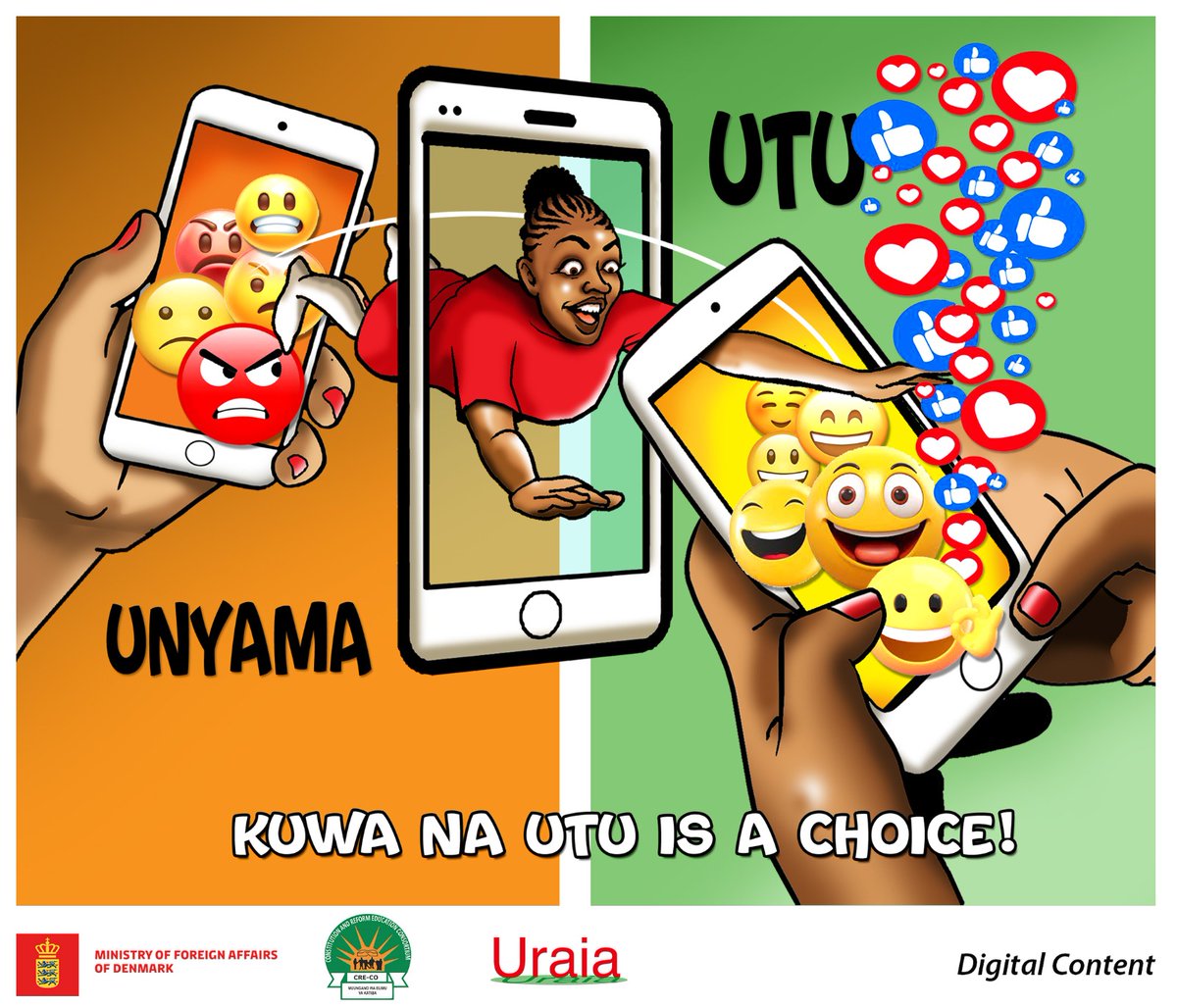 CRECOKenya's tweet photo. UTU is when we avoid spreading negativity or engaging in harmful commentary on digital spaces. We must all endeavour to reinforce a digital environment where empathy and compassion are the norms. #UTUMtaani 
#UraiaCivicEngagement https://t.co/KBnQo65TsH