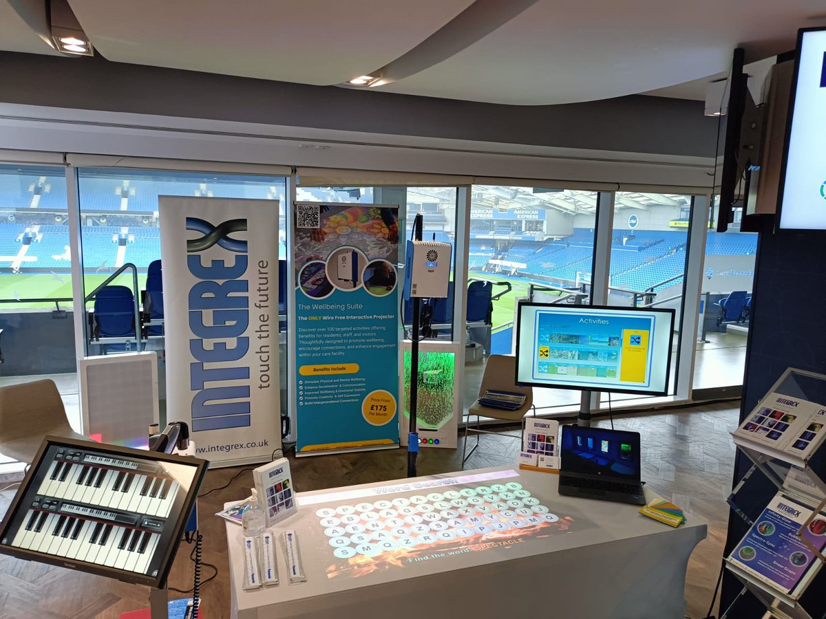 integrex's tweet image. Today we are at the annual conference & Exhibition for Transforming Social Care with technology at the Amex Stadium in Brighton. #wellbeingsuite #interactiveprojection #interactivetable #interactivescreens #sensory