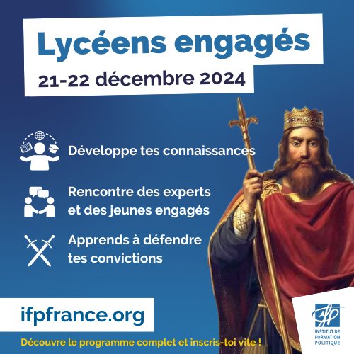 🔴 Lycéens engagés ! 🔴 

Envie de défendre tes convictions ? Rejoins-nous les 21 et 22 décembre 2024 à Paris pour un séminaire exceptionnel ! 

✅ Nouvelles connaissances  
✅ Experts et jeunes engagés  
✅ Apprentissage des idées  

Inscris-toi ici : ifpfrance.org/seminaire-lyce…