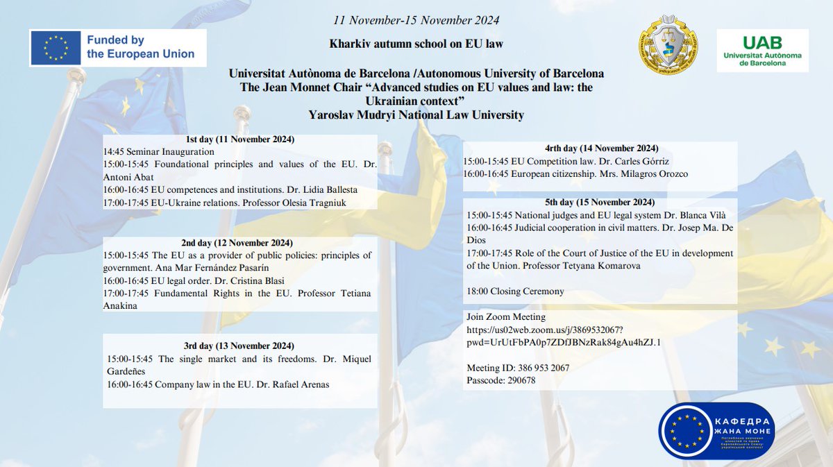 ⚠️Seminari juntament amb la Universitat de Khàrkiv i amb participació de professorat de la UAB.

🔊Es parlarà sobre la Unió Europea!

⬇️Més informació al programa