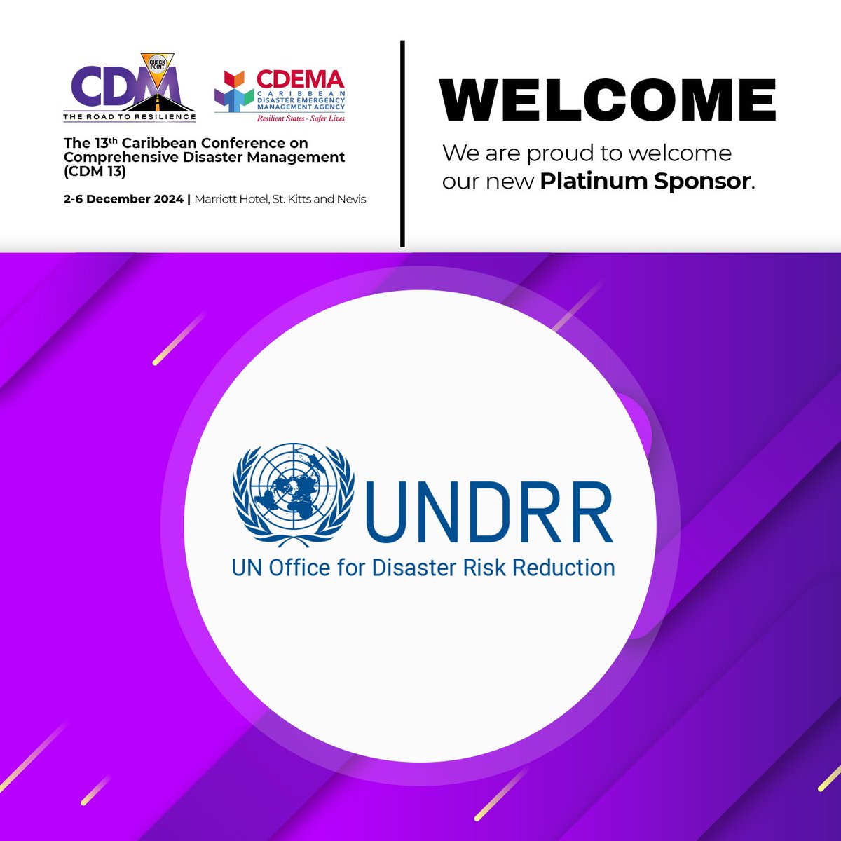🌍✨ Exciting News! Thrilled to welcome <a href="/UNDRR/">UNDRR</a> as a Platinum Sponsor for #CDM13! Join us in St. Kitts &amp; Nevis this Dec 2-6 as we strengthen disaster resilience across the Caribbean🤝 #Resilience #DisasterRiskReduction #CDM2024