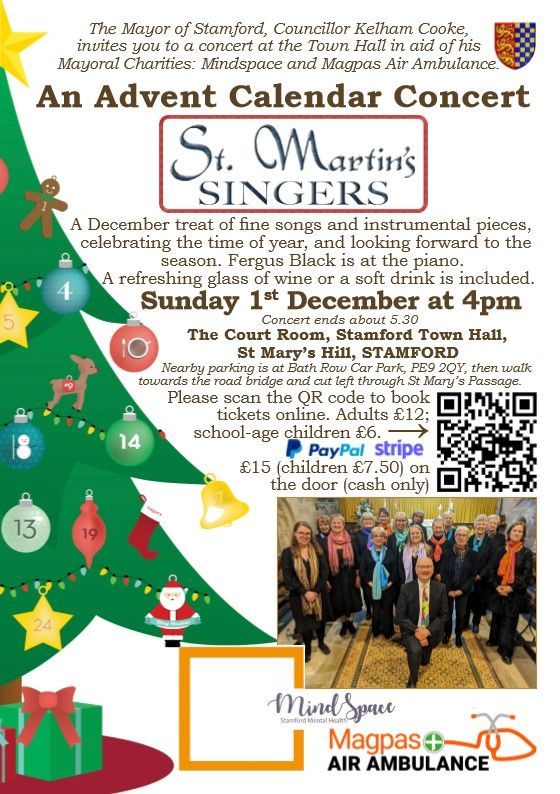 Stamford Town Council (@stamfordtc) on Twitter photo The Mayor of Stamford, Councillor <a href="/KelhamCooke/">Kelham Cooke</a>, is hosting a concert at the Town Hall in aid of his Mayoral Charities, Mindspace and Magpas Air Ambulance.
🗓 Sunday 1st December, 4pm
❄️Festive songs and and instrumental pieces
🛒 Tickets available now
👇 Find out more below The Mayor of Stamford, Councillor <a href="/KelhamCooke/">Kelham Cooke</a>, is hosting a concert at the Town Hall in aid of his Mayoral Charities, Mindspace and Magpas Air Ambulance.
🗓 Sunday 1st December, 4pm
❄️Festive songs and and instrumental pieces
🛒 Tickets available now
👇 Find out more below