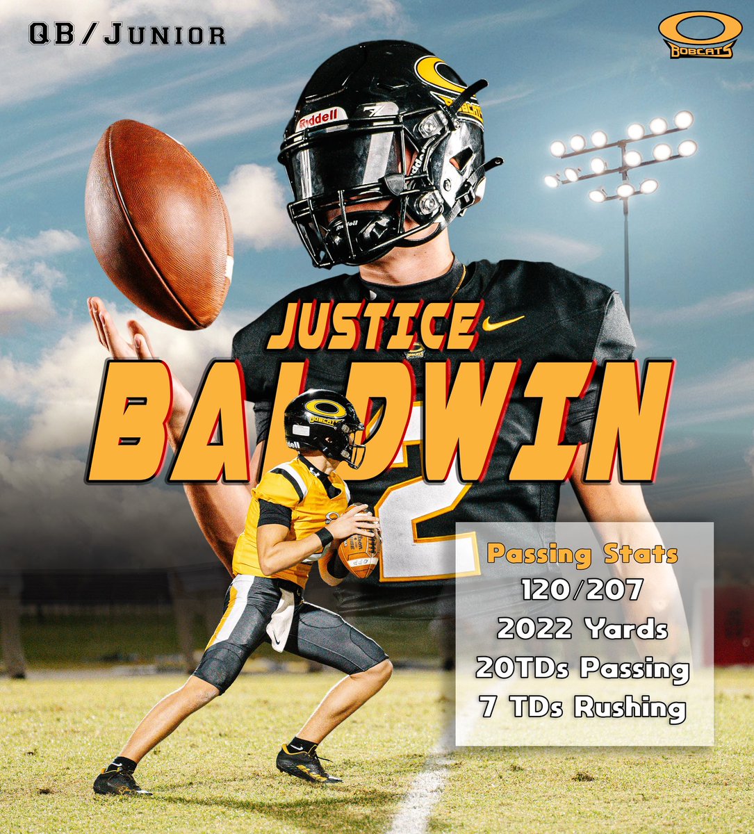 Congratulations to Junior Quarterback Justice Baldwin on his success in the regular season as first year starter for the Opp Bobcats!
